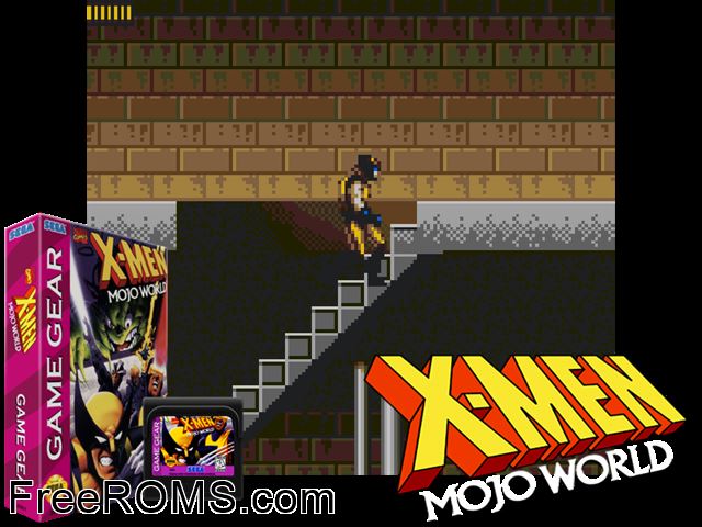 X-Men - Mojo World Game Gear game showing 3D box cover and gameplay screenshot